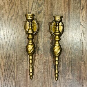 Vintage Brass Wall Sconces Pair - MCM Hollywood Regency Decor, 15”